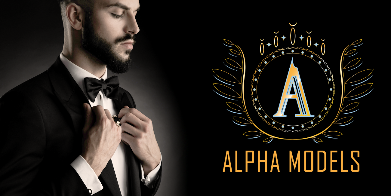 A banner of a light skinned man in a tuxedo, with a beard, pulling on and neatening his tuxedo.